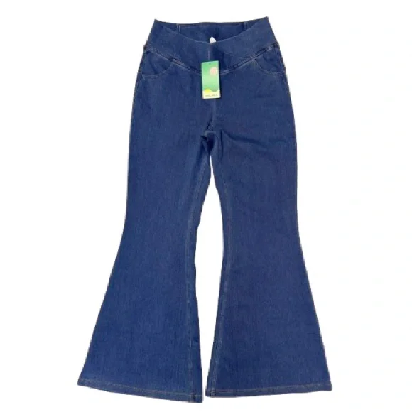 Halara NWT Pull-On Flare Jeans High Rise Stretch Denim Large Petite - Picture 2 of 5